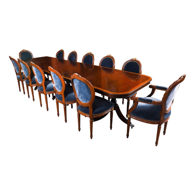 Vintage Mahogany Dining Table and Chairs, 20th Century, Set of 13 For Sale