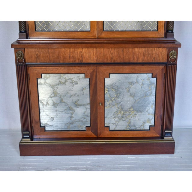 Baker Furniture Company English Regency Mahogany Bookcase China Cabinet With Brass Lattice Doors For Sale - Image 4 of 12