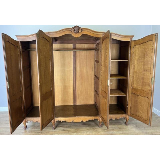 Vintage French Louis XVI Style Carved Oak 4-Door Wardrobe For Sale - Image 17 of 18