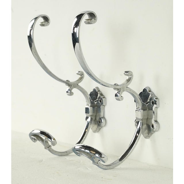Traditional Vintage European Pair of Chrome Plated Brass Wall Hooks For Sale - Image 3 of 9