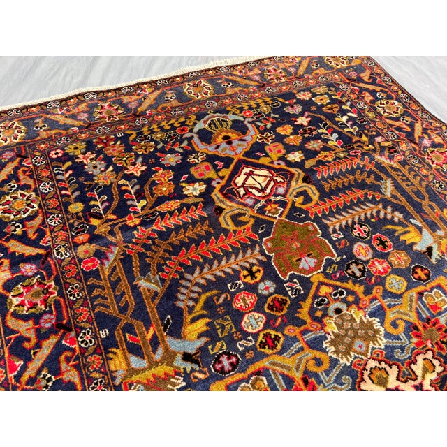 Vintage Afghan Baluchi Hand-Knotted Rug With Floral Medallion Design in Navy Rug For Sale - Image 4 of 11