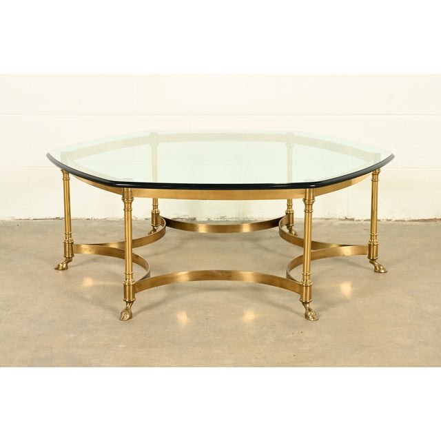 LaBarge Hollywood Regency Brass and Glass Hooved Feet Cocktail Table, Circa 1960s For Sale - Image 14 of 14