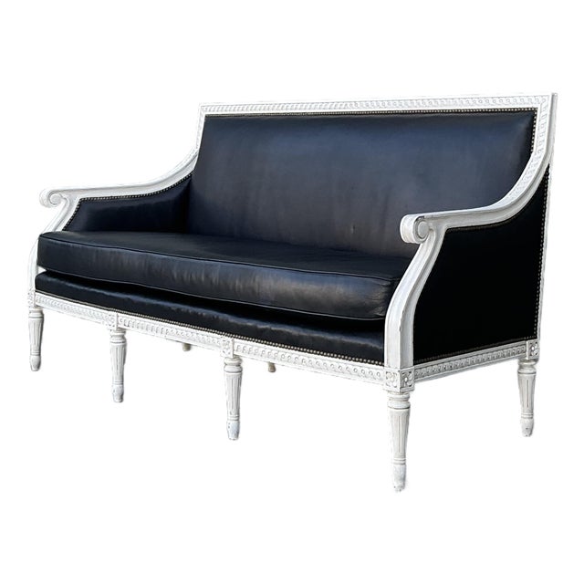 Vintage Oly “Hanna” Leather Louis XVI Style Sofa For Sale