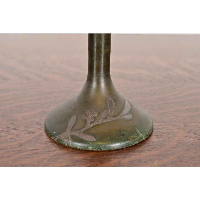 Bronze Heintz Arts & Crafts Sterling Silver on Bronze Tall Bud Vase For Sale - Image 8 of 13