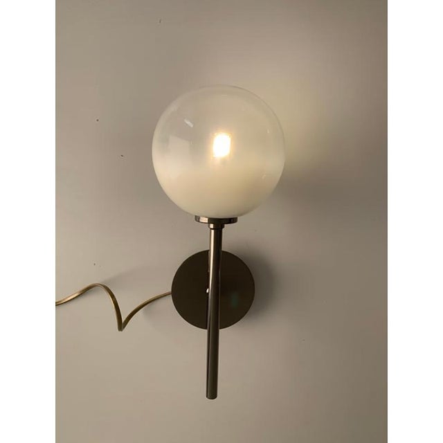 Gradient White Sphere in Black Nikel Wall Sconces, Set of 2 For Sale - Image 3 of 9