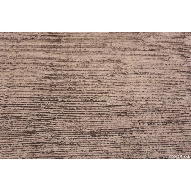 Contemporary Modern Contemporary Handmade Cream Brown Wool Minimalist Area Rug For Sale - Image 3 of 6