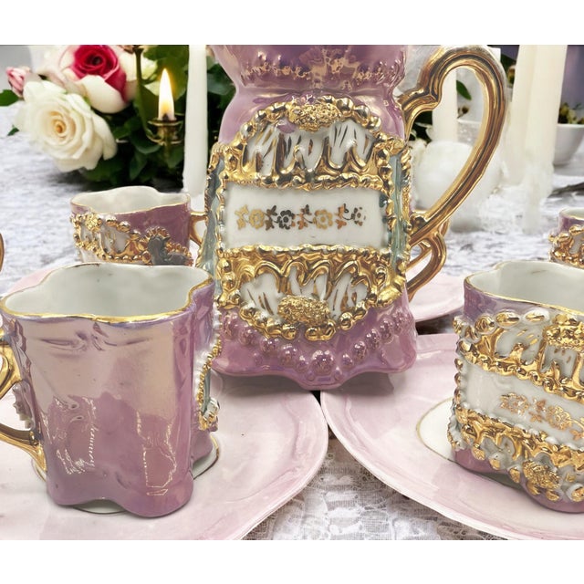 Baroque Porcelain Coffee Service with Gold and Pink Decorations, Set of 13 For Sale - Image 4 of 14