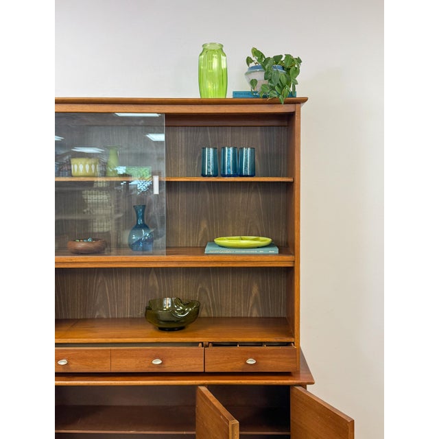 Vintage Hutch by Paine Furniture MCM China Cabinet, Parquet Doors, Glass Sliding For Sale - Image 15 of 18