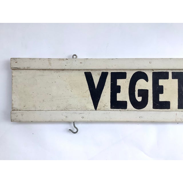 Vintage two sided hand lettered black and white Vegetables farm stand sign. Sign has original hooks for hanging....