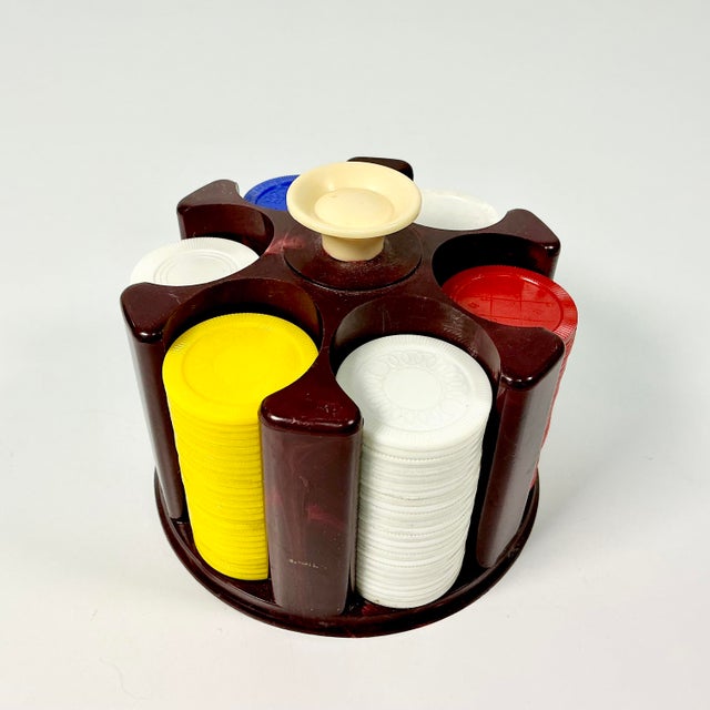 Mid 20th Century Mid-Century Boho Chic Americana Poker Chips and Plastic Storage Caddy For Sale - Image 5 of 8