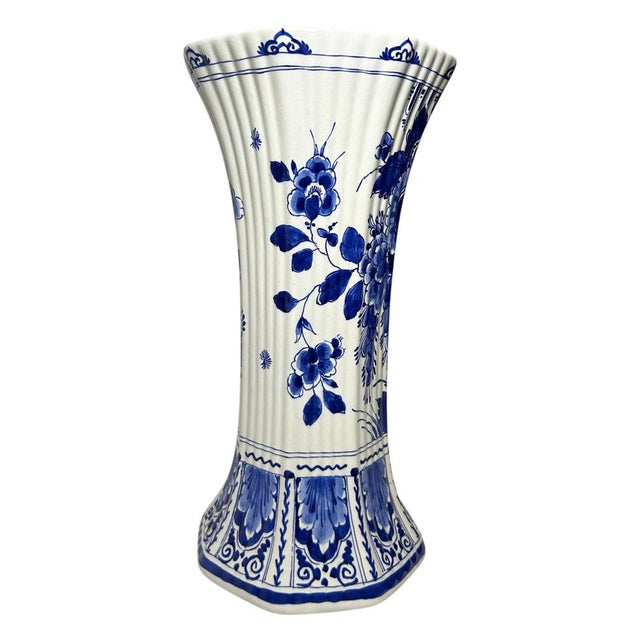 Large Vintage Hand-Painted Trumpet Vase by W.G. Andringa for Royal Delft, 1977 For Sale - Image 4 of 17