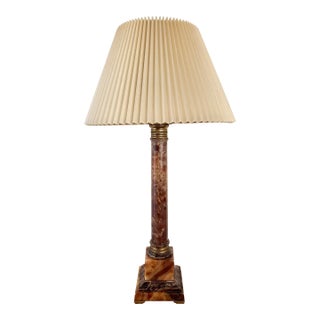 1950s Marbro Neoclassical Amber Onyx Column Table Lamp With Shade For Sale