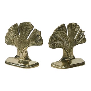 Brass Gingko Leaf Bookends, Pair For Sale