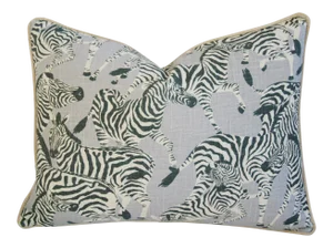 Safari Running Zebras Linen & Velvet Feather/Down Pillow 24" X 18"