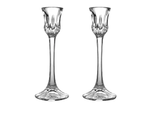 Tall Single Light Althea Cut Gorham Full Lead Crystal Candle Holders - a Pair