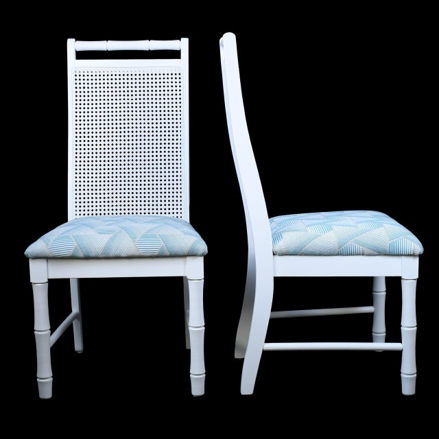 Set of 6 Faux Bamboo and Cane White Chairs For Sale - Image 4 of 7
