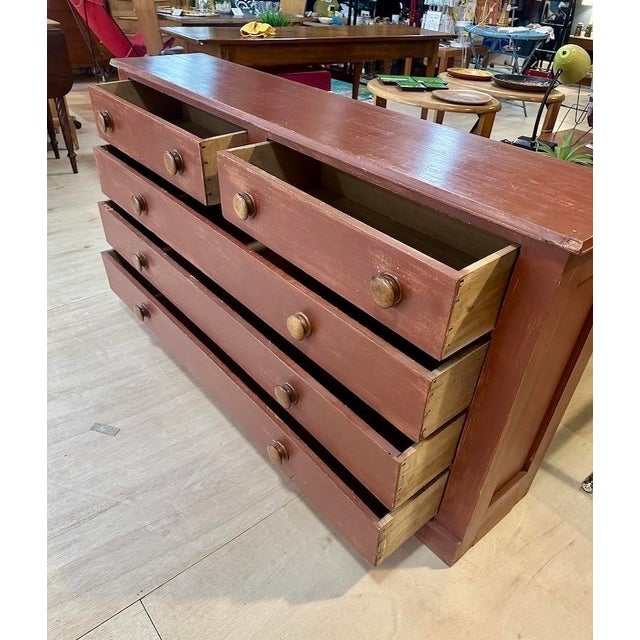 Primitive Storage Chest/Cupboard in Red Paint For Sale In Boston - Image 6 of 11