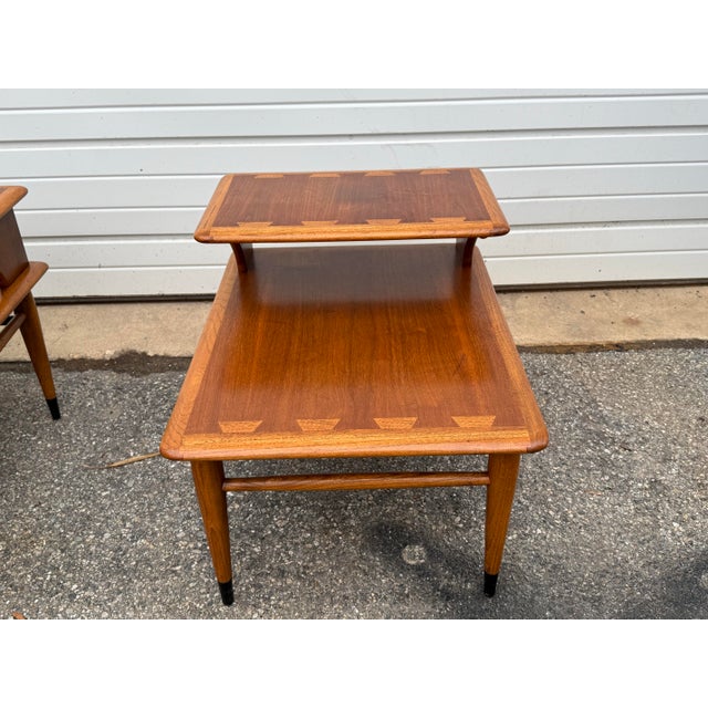 Lane Furniture Pair of Mid-Century End Tables by Andre Bus for Lane Acclaim 2-Tier For Sale - Image 4 of 12