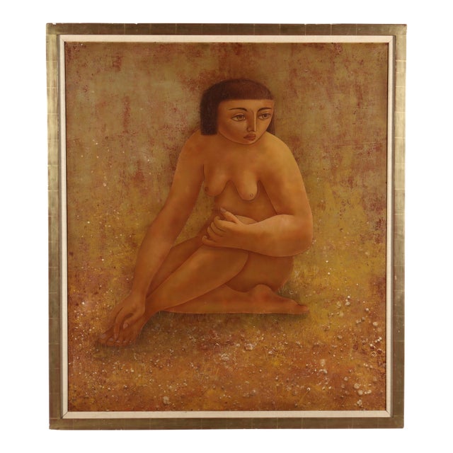 Flavio E. Cabral (American, 1916-1990) Seated Nude, Large-Scale Oil on Masonite For Sale
