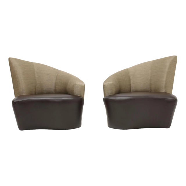 Mid-20th Century Swivel Bilboa Chairs Attributed to Vladimir Kagan in Silk and Leather For Sale