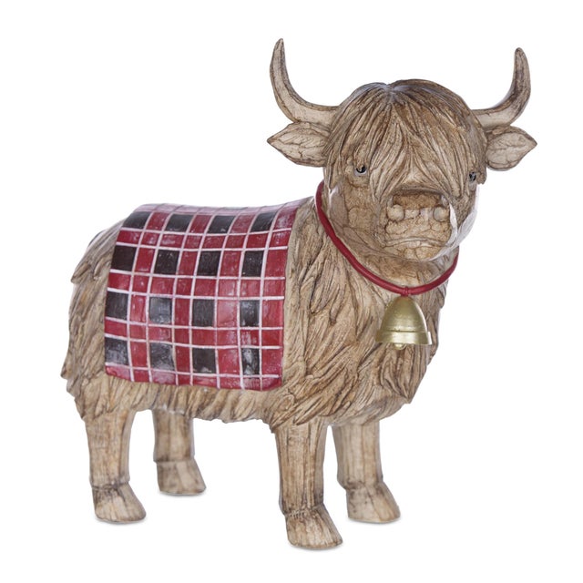 Modern Highland Cow Winter Figurine (Set of 2) For Sale - Image 3 of 6