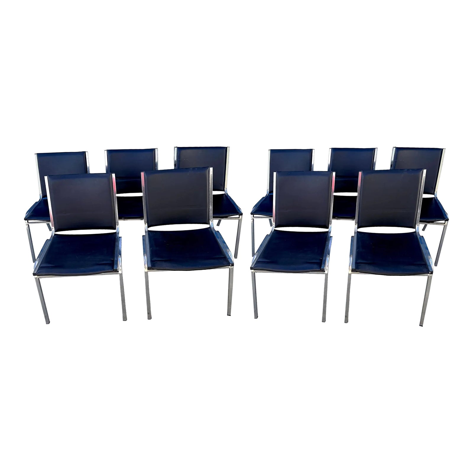 1990s Lorell Padded Armless Stacking Chairs, Steel Frame Vinyl Black Seat Set of 10 Chairish