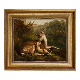 Doe and Fawn Framed 8x10" Oil Painting Print on Canvas For Sale