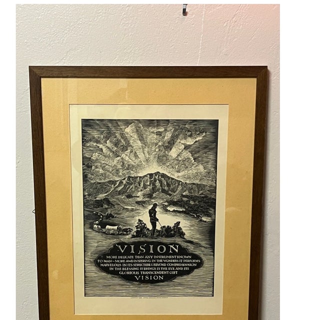 Offered is a rare, vintage 1928 advertising print titled "Vision," commissioned by the Jenkel-Davidson Optical Company....