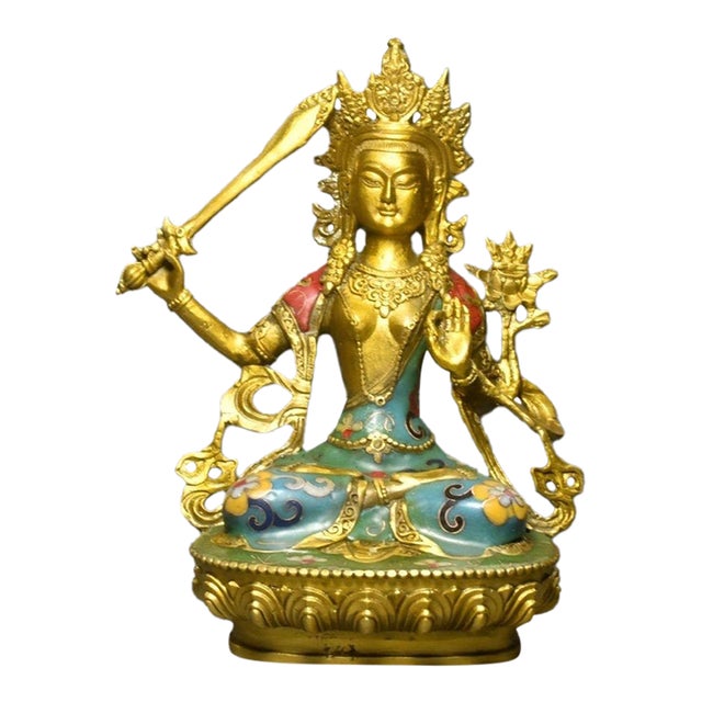 Late 19th Century Cloisonné Enamel Manjushri Bodhisattva Statue, 1.15kg For Sale