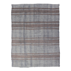 Vintage Turkish Kilim Rug in Soft Gray and Brown Striped Flat-Weave 2'6 X 3'6