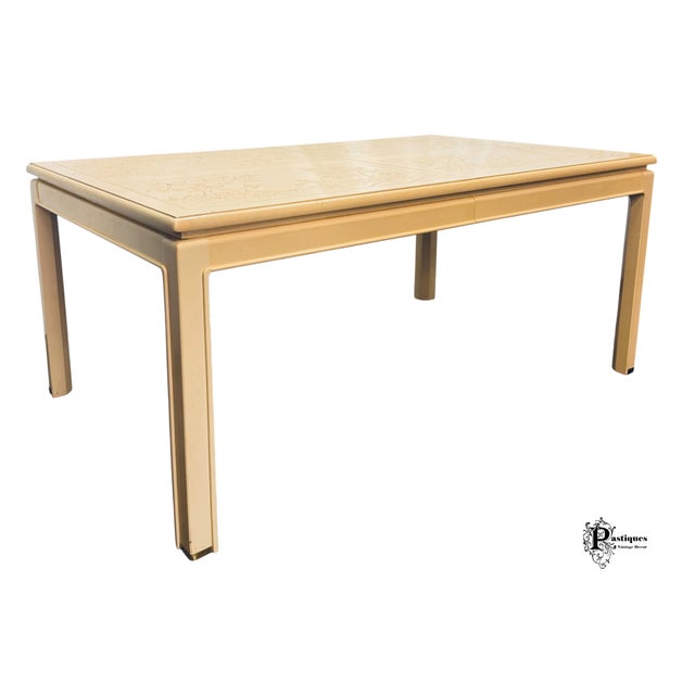 1970s Vintage Bernhardt Shibui Collection Chinoiserie Style Ivory Extension Dining Table For Sale - Image 5 of 12