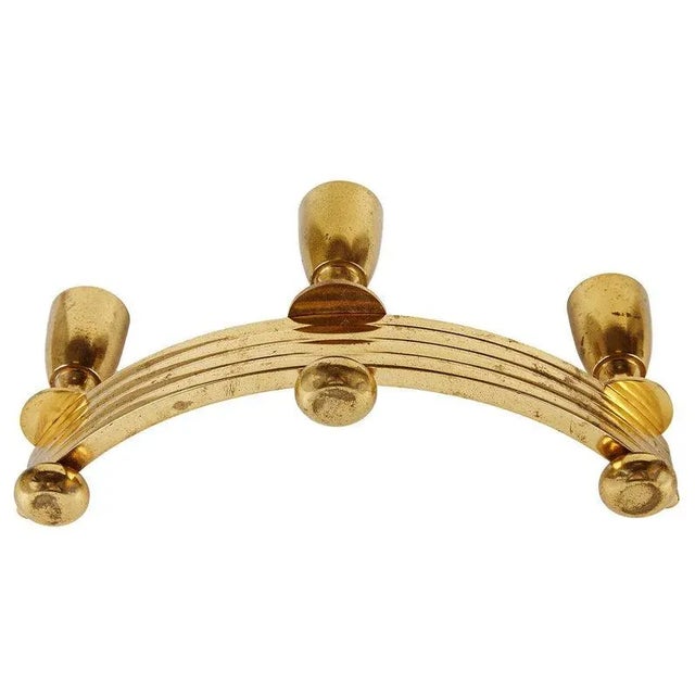 1950s Brass Crescent 3 Candle Candelabra For Sale - Image 4 of 5