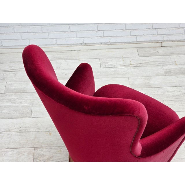 Vintage Danish Highback Chair in Red Furniture Velour and Beech, 1960s For Sale - Image 10 of 18