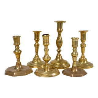 Antique Baroque Danish Brass Candlesticks, Set of 6 For Sale