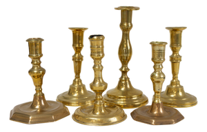 Antique Baroque Danish Brass Candlesticks, Set of 6