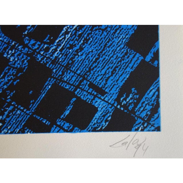 Frank Lalou, Composition abstraite en bleu, Lithograph For Sale - Image 5 of 6