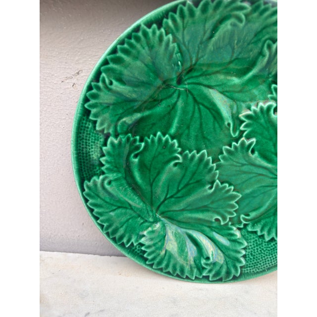 French Green Majolica Leaves Plate Clairefontaine , Circa 1890 For Sale - Image 4 of 5