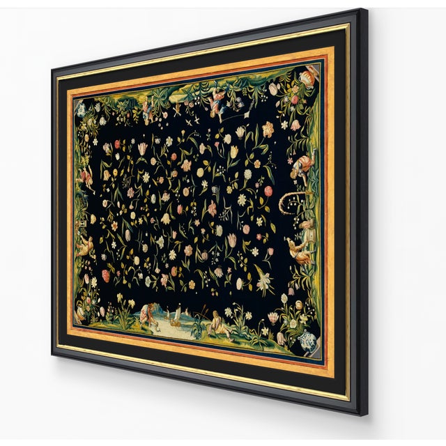 Atelier Aria Lumae Golden Age Dutch Floral Antique Tapestry Fine Art Gallery Board Print With Faux Antique Gilt Frame Print Design 32 X 24.5 For Sale - Image 11 of 12