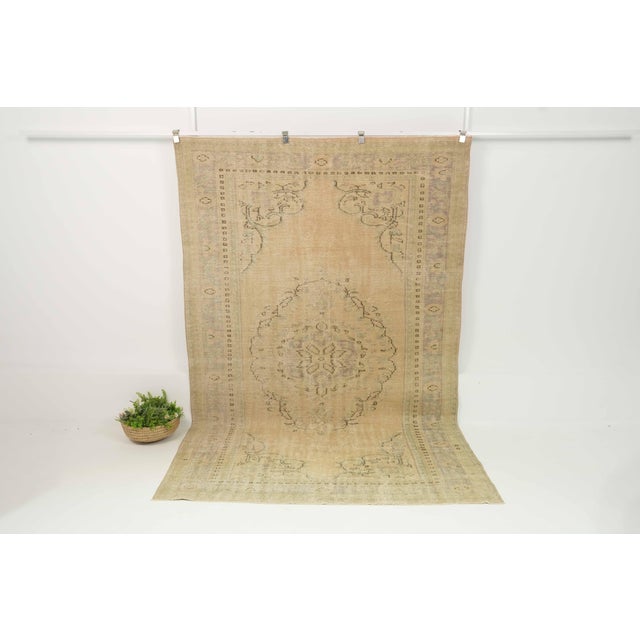1970s Vintage Turkish Handmade Wool Cotton Beige Area Rug For Sale - Image 9 of 13