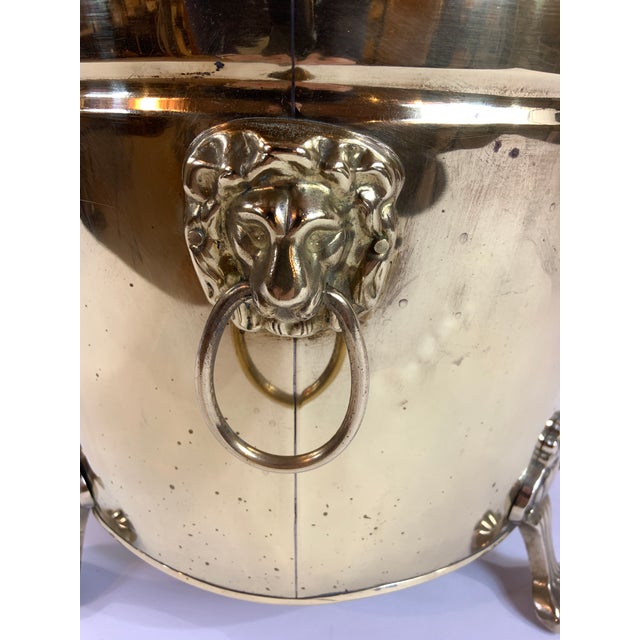 Metal Large Brass Vintage Footed Floor Oval Planter /Container - Lions Head Handles For Sale - Image 7 of 7