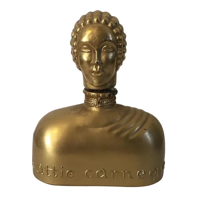 Hattie Carnegie Art Deco Figural Glass Perfume Bottle with Gold Finish For Sale