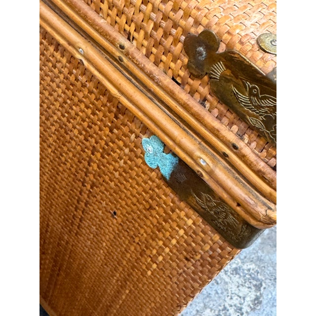 Wicker Asian Campaign/Chinoiserie Hinged Chests, Pair For Sale In San Francisco - Image 6 of 12