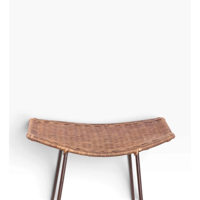 Wood Set of Four Mid Century Wrought Iron and Wicker Bar Stools For Sale - Image 7 of 16