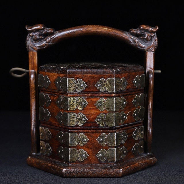 Chinese Rosewood Octagonal Multi-Tier Carry Box For Sale - Image 9 of 10