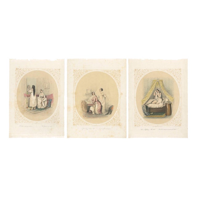 Bülow, Set of Three Erotic Boudoir Lithographs, 1850, Lithograph For Sale