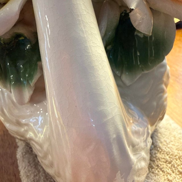 Vintage Italian Capodimonte Porcelain Swan Centerpiece With Sculpted Rose Bouquet For Sale - Image 11 of 12