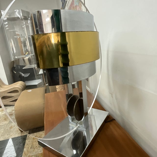 1970s Pierre Cardin Chrome, Brass and Lucite Table Lamp, Mid-Century Modern For Sale - Image 11 of 17
