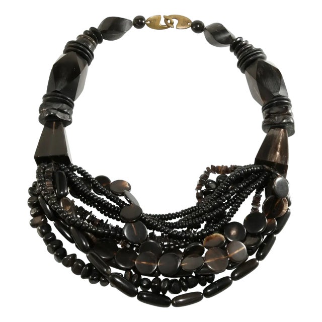 Vintage Gerda Lynggaard for Monies Necklace Black Ebony & Wood Dyed Horn For Sale