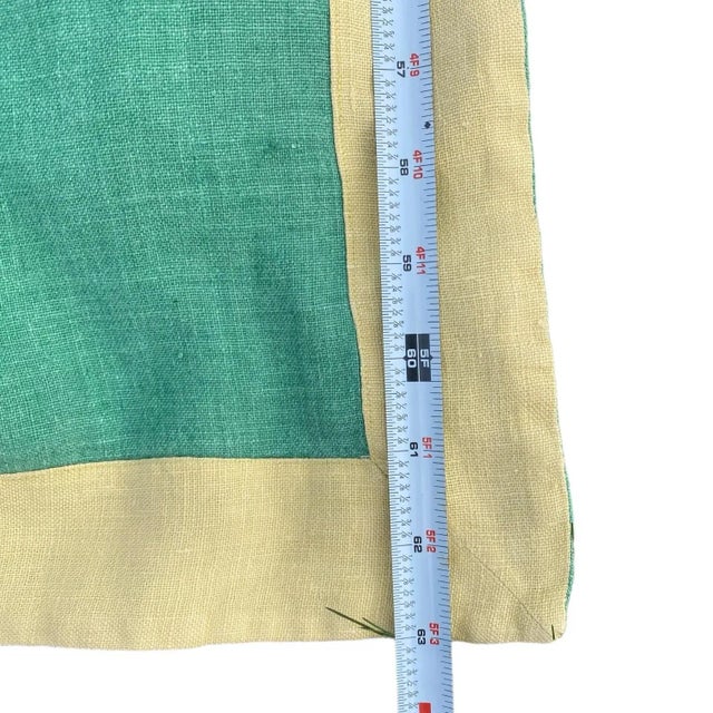 Vintage Green & Yellow Linen Rectangular Tablecloth For Sale In Chicago - Image 6 of 9