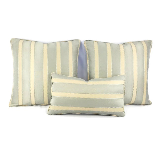 2020s Kravet Couture Dotted Stripe in Spa With Self-Welt Pillow Cover For Sale - Image 5 of 7